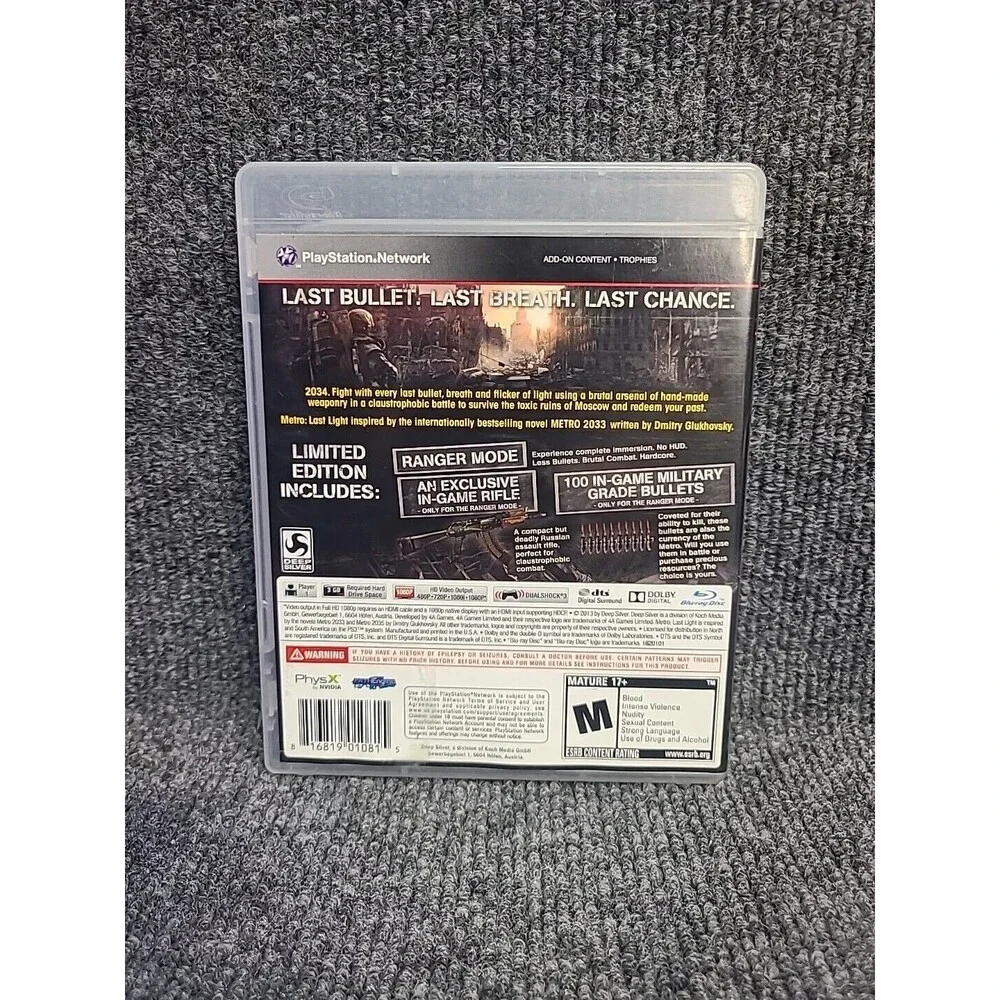 PS3 Metro: Last Light Limited Edition Sony Playstation 3 Complete Tested